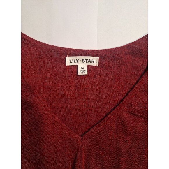 Lily Star Womens Twist Knot Front Red Top M - Picture 3 of 6